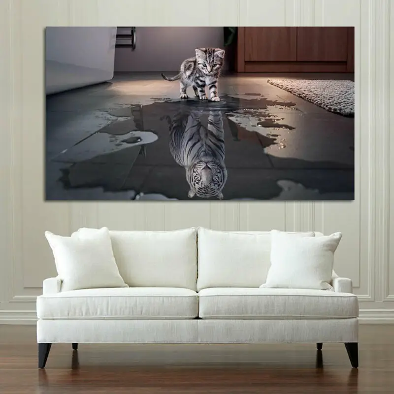 

Frameless Modern Abstract Painting Decor Cat or Tiger Wall Decorative Canvas Art Calligraphy