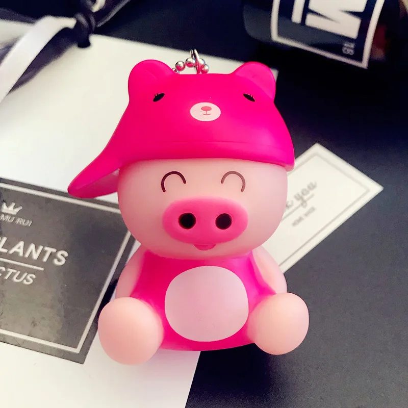 Caliente 7 colores cerdo divertido lindo Led Llaveros linterna sonido niños creativos juguetes clave de luz anillos de joyería Llaveros