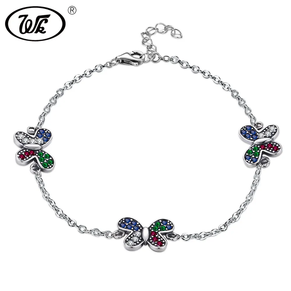 WK 925 Sterling Silver Vintage Classic Butterfly Bracelet Women Charm