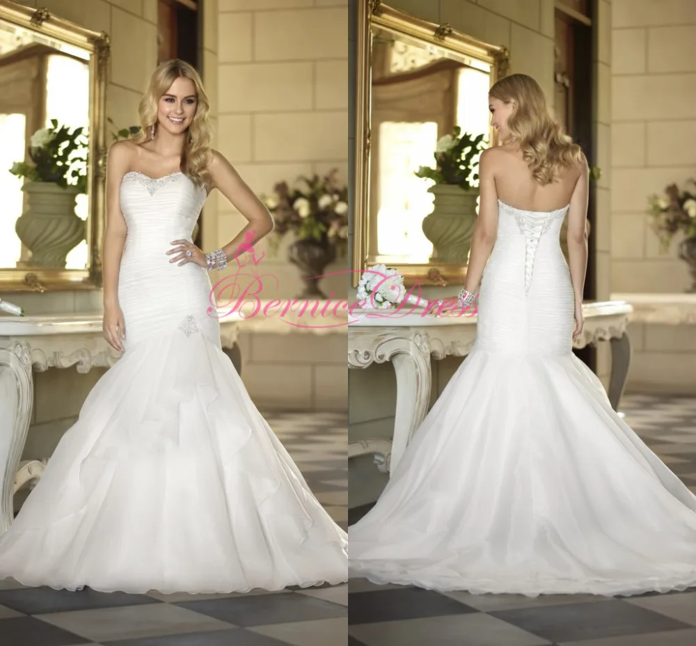 Buy Bridal Gown 2014 Mermaid Court Train White Organza Ruched