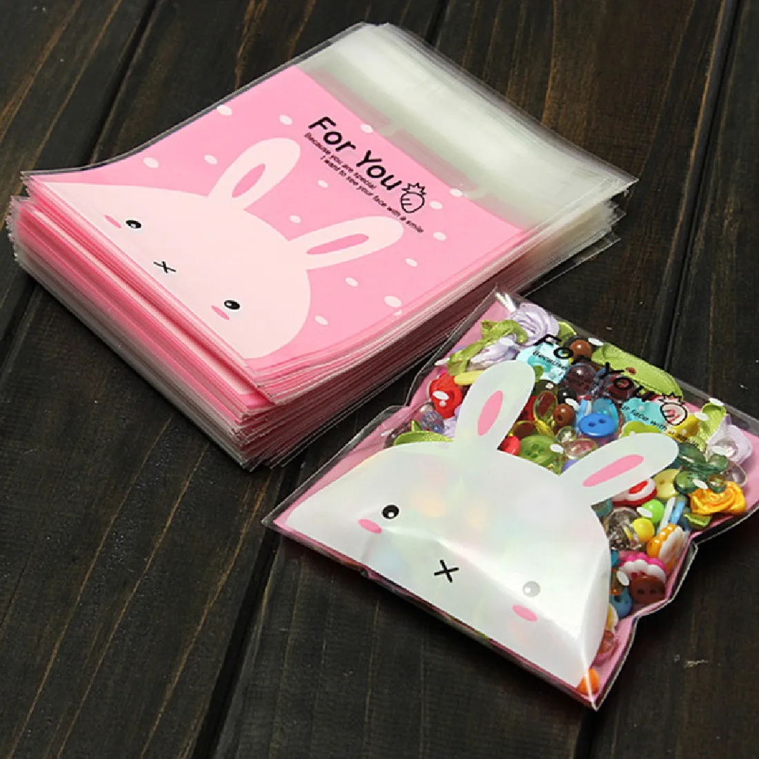 

LOVELY 100 PCs / lot 7x7 CM Hot Lovely Rabbit Clear Cellophane Cookies Craft Wedding Birthday Candy Party Plastic Gifts OPP Bags