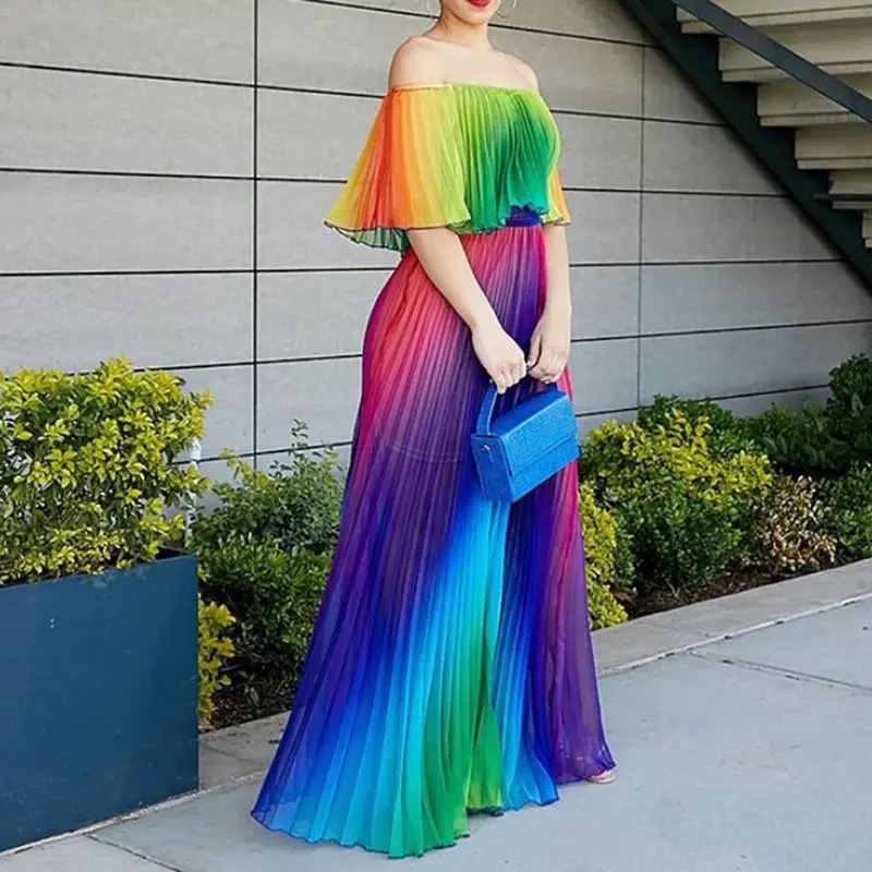 Summer Sexy Club Red Plus Size Party African Women Long Dresses Casual Pleated Off Shoulder Office Ladies Chic Female Maxi Dress