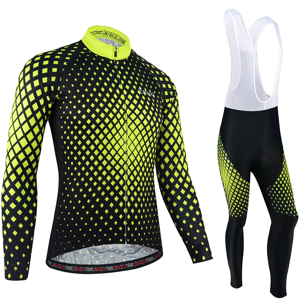 Подлинная бренд bxio Мужская зимняя велосипедная одежда флуоресцентная желтая MTB с длинным рукавом профессиональная команда Велоспорт Джерси Набор BX-177