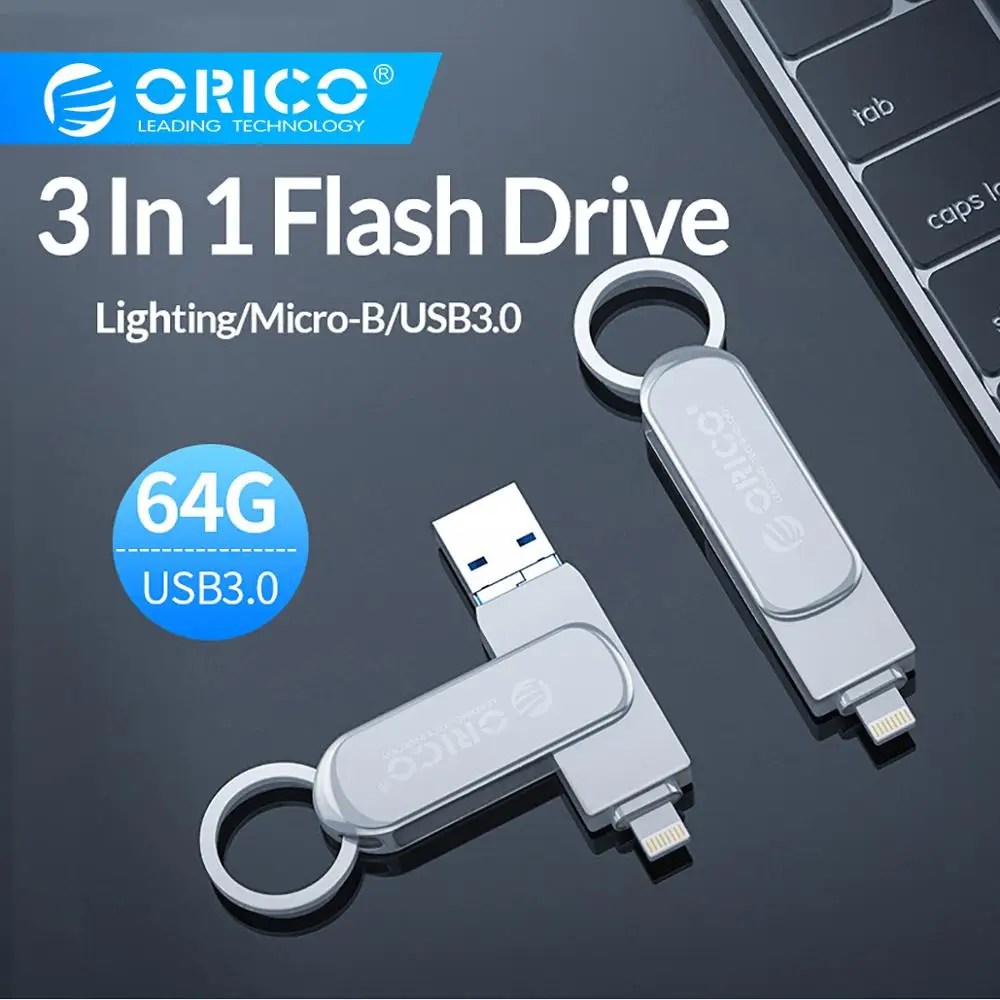 

ORICO 3 IN 1 U-disk 64G 32G USB Flash Drive Lighting Micro B USB3.0 Interface Flash Disk Support For IOS/Andriod/PC Systems