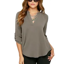 2016 New Blusas Sexy Women V-neck Chiffon Blouse Casual Long Sleeve Solid Shirts Tops Plus Size 5XL feminina camisas