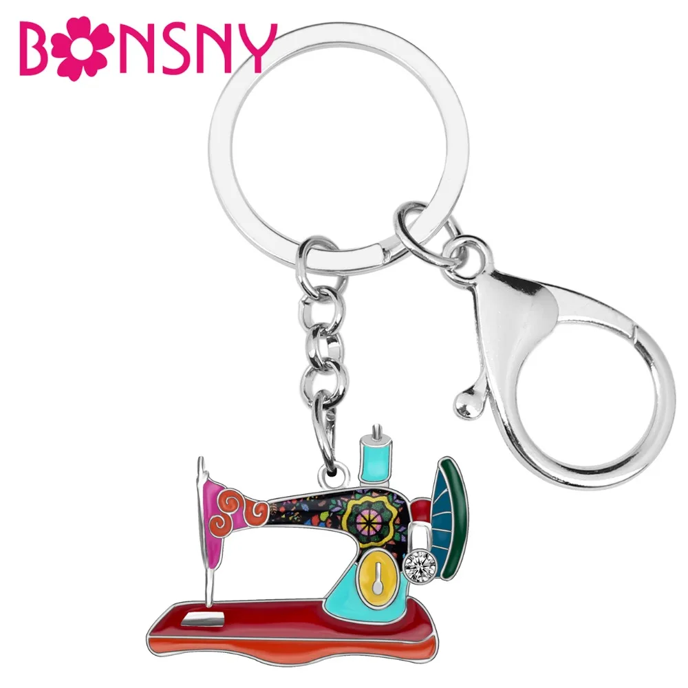 

Bonsny Alloy Enamel Rhinestone Sewing Machine Key Chains Keychains Holder Fashion Jewelry For Women Girls Bag Purse Charms Gift