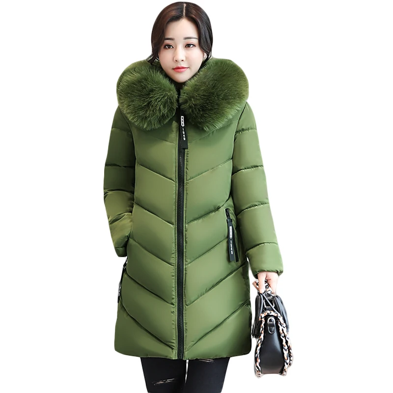 2018 Women Winter Large Fur Hooded Parkas Female Thick