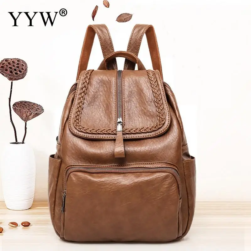 

Brand Pu Leather Laptop Backpack Female Hardwearing School Backpacks Simple Multifunctional Business Travel Bag Women Backpack