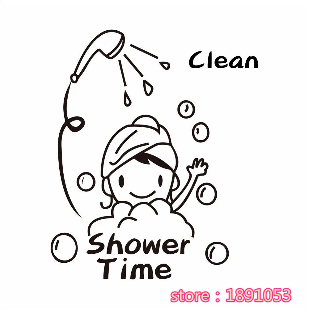 Shower Time English text pattern girl bathing bathroom bathroom