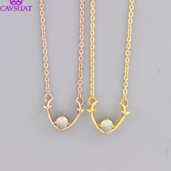 

Wholesale 10pcs Statement Opal Antler Charm Necklaces Rose Gold Color Elk Deer Animal Pendant Clavicle Chain Jewelry Collares