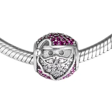 Подходит для соответственные Европейской Пандоре обаятельные Браслеты Игристые веселый бусы Santa с красным и ясно CZ 925 пробы серебро-ювелирные изделия