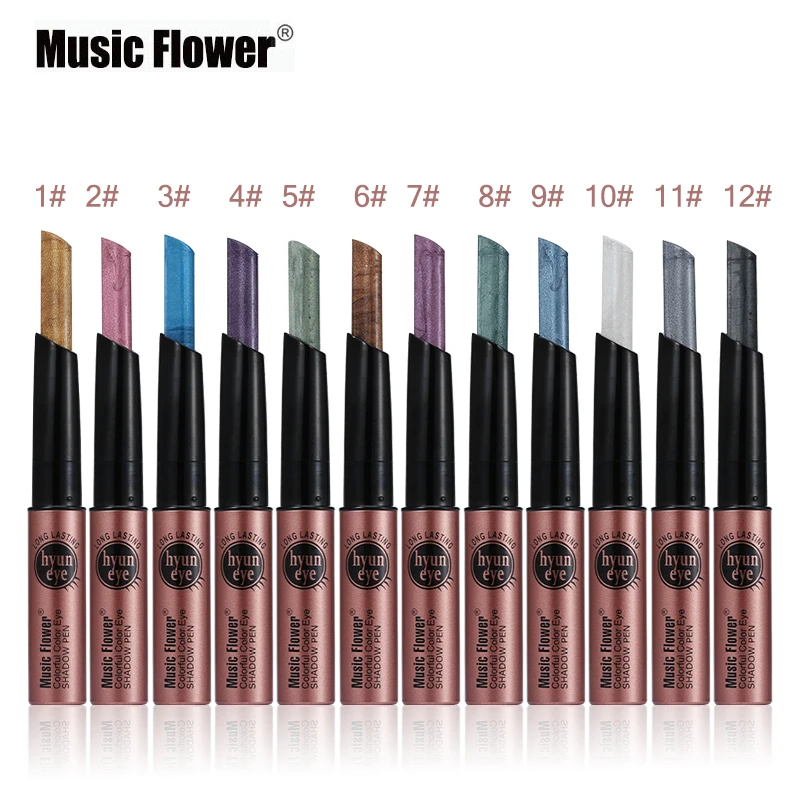 Music Flower Shimmer Glitter Eye тени-карандаш 12 Красочные долговечные Глаза Карандаш для макияжа пигментированные тени для век Косметическая ручка