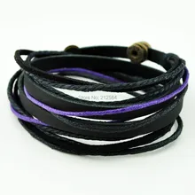 C334 модные для мужчин's женщин черный кожаный обёрточная Бумага браслет ручной Серфер веревочный браслет манжеты дружбы подарок