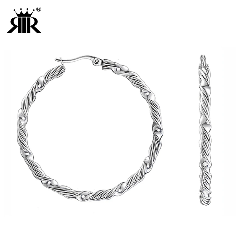 

RIR Medium Oval Hoop Earrings Silver Tone Classic Thin Hoop Earrings In Stainless Steel Hammered Dangle Twist Silver Earrings