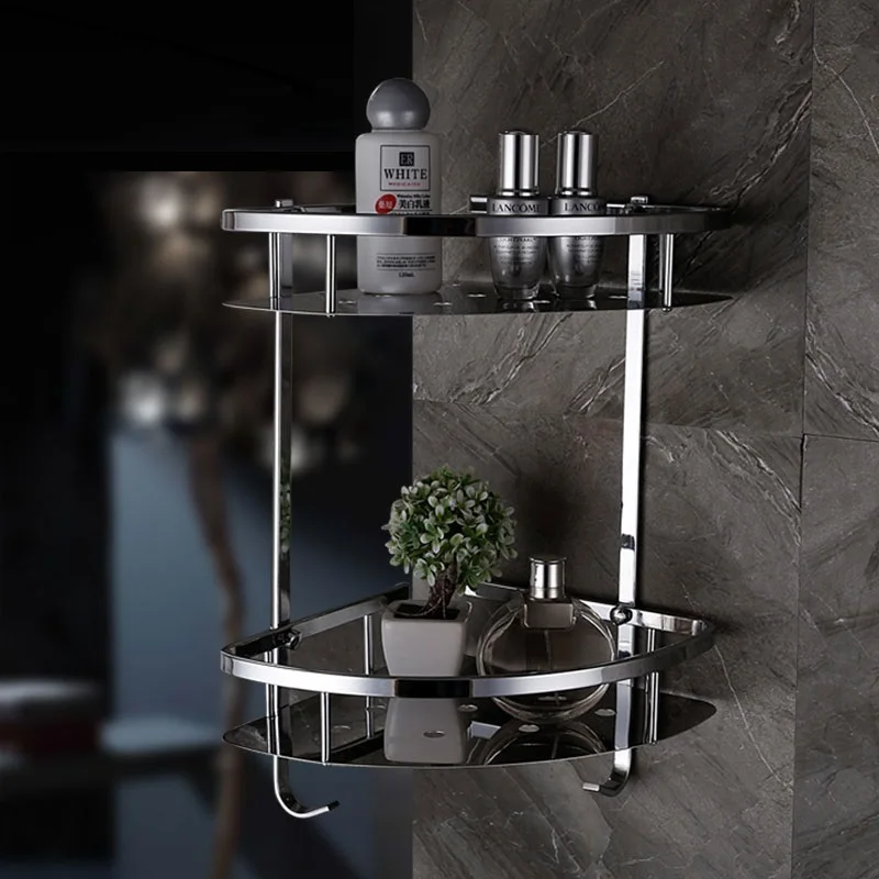 

304 Stainless Steel Angle Blue Thick Double Layer / Single Layer Bathroom Shelf Bathroom Wall Mounted Shelf Bathroom Usage