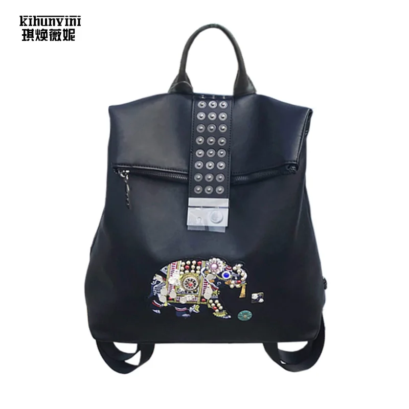 

High Quality Diamond Soft Pu Leather Backpack for Women Fashion Backpacks Elephant Ladies Back Packs Schoolbag Pack Girl Mochila