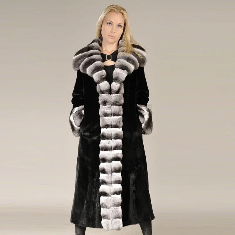 BFFUR, натуральный мех кролика Рекс, пальто для женщин, Элегантное длинное пальто для женщин, плюс размер, одежда парка с мехом, толстое теплое пальто из натурального меха