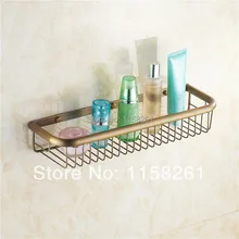 Bathroom Shelves 45cm Single Tier Antique Brass Shower Basket Holder Soap Shampoo Storage Rack Wall Mounted