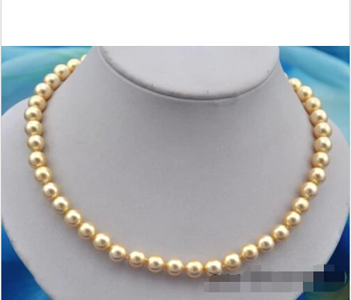 

18" 8mm round golden shell pearl necklace^^^@^Noble style Natural Fine jewe FREE SHIPPING