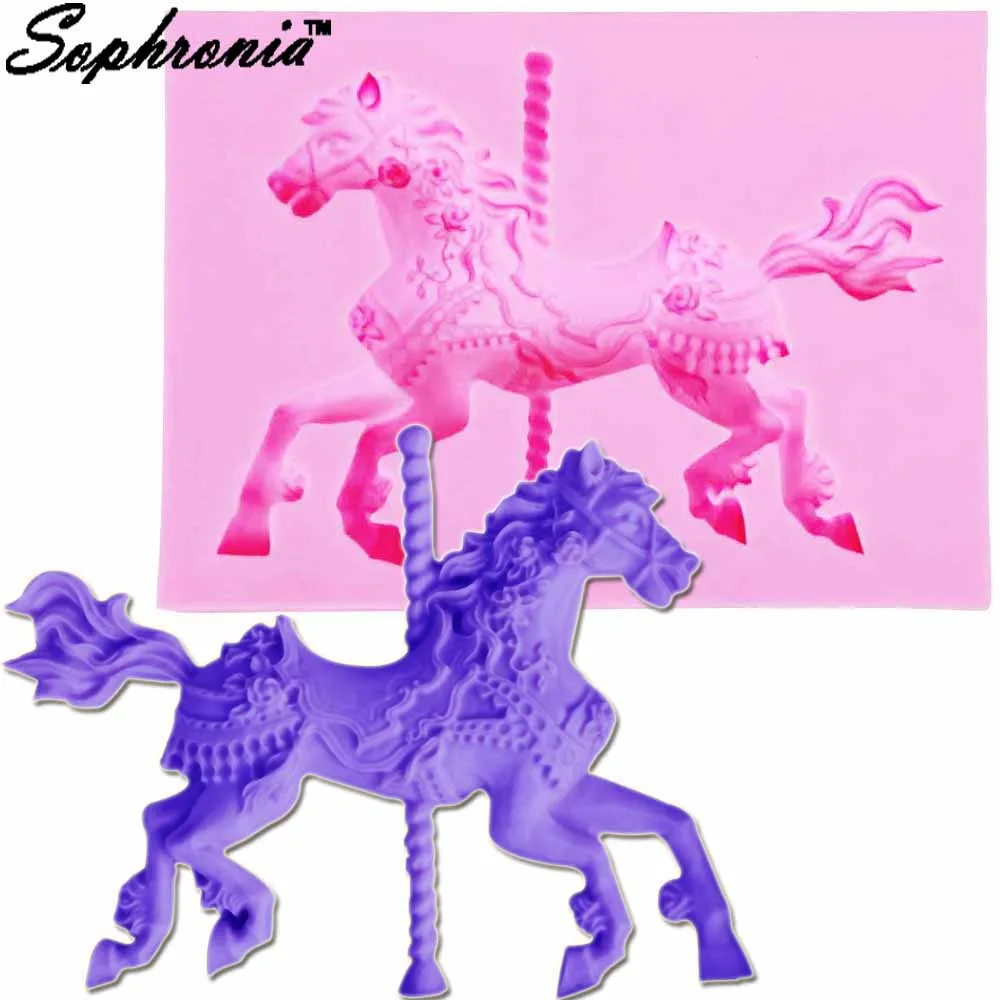 Sophronia 3D Carousel Horse Silicone  Mold Fondant Cake Decorating Tools Chocolate Mould Kitchen Baking Mould  m895