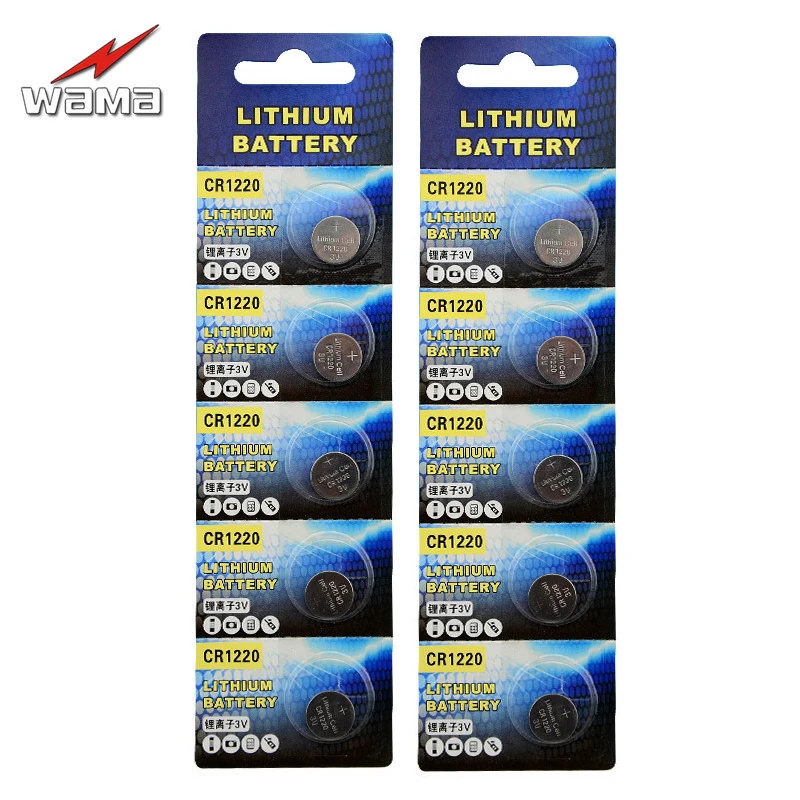

10x Wama CR1220 Button Cell Batteries 3V DL1220 LM1220 Car Key Remote Control Battery Digital Camera Lithium Coin Batteries