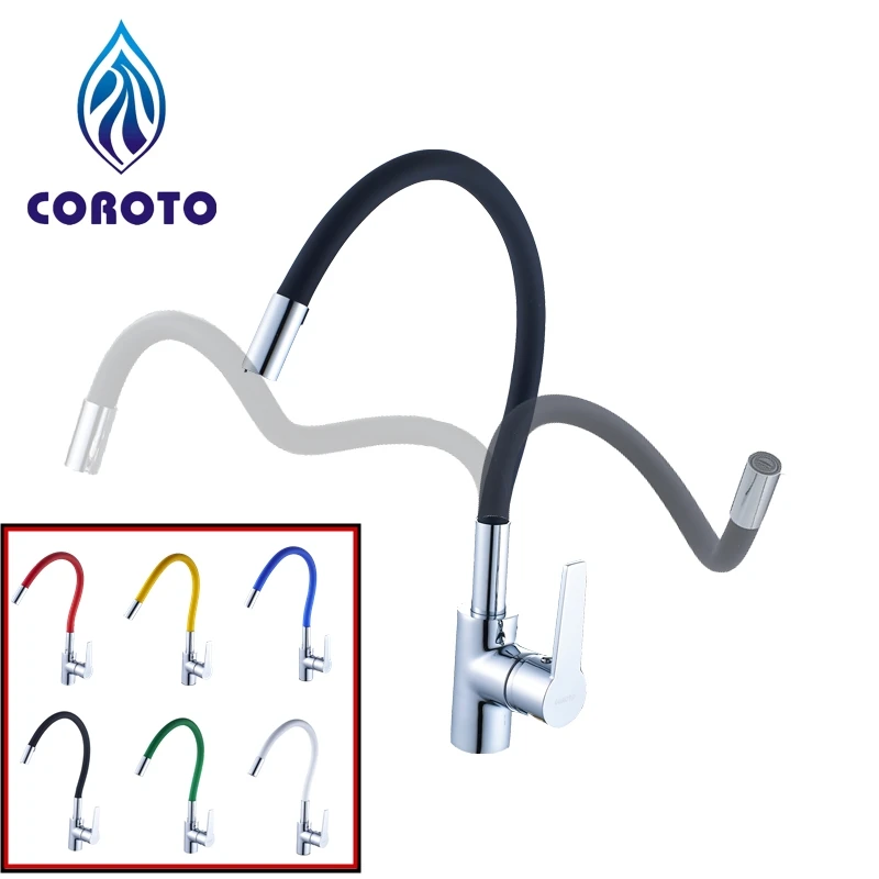 

6 Color Pull Out Kitchen Faucet Chrome Silver Swivel Kitchen Sink Multicolor High-end Grind Arenaceous Hot Cold Mixer Water Taps