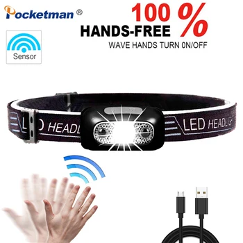 

Mini LED Headlamp Rechargeable Body Motion Sensor 6000LM LED Headlight Waterproof Head Light Lamp Torch for Camping with USB