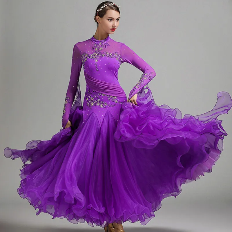 Goede Blauw ballroom dans jurken vrouwen waltz jurk fringe standaard ballroom jurk foxtrot lichtgevende kostuums rumba jurk lange