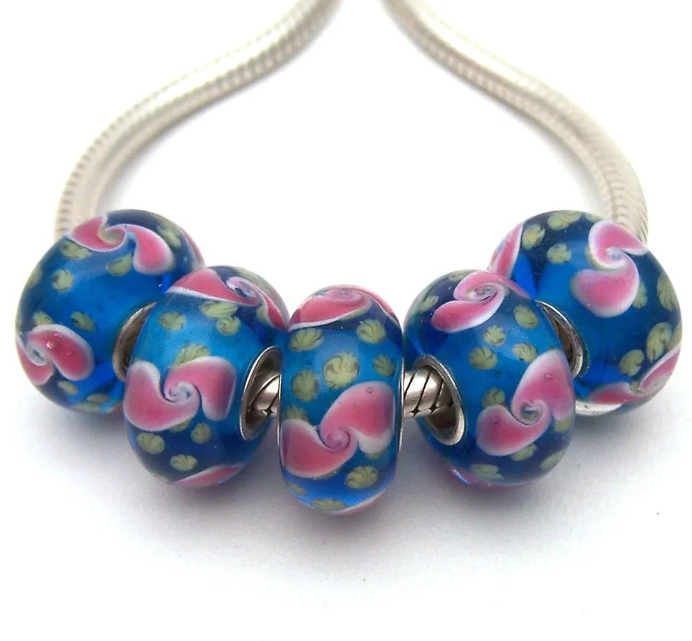 

SBJWG515 5PCS 100% S925 Sterling Silver Beads Murano Glass beads Fit European Charms Bracelet charms diy jewelry Lamp work