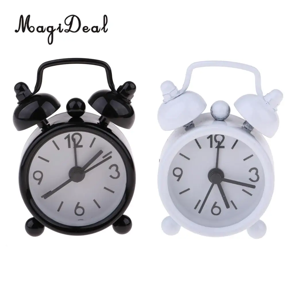 2Pcs 1:6 Dollhouse Miniature Living Room Vintage Metal Alarm Clock Model Toy