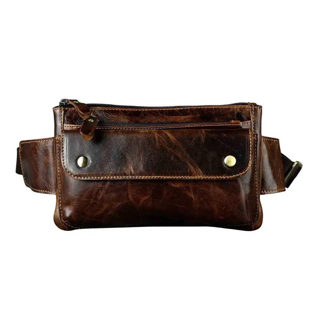 Мужская Повседневная модная сумка из воловьей кожи, поясная сумка для путешествий, нагрудная сумка на лямках, дизайнерский чехол для телефона 7 дюймов, сумка для мужчин 8136 г - Цвет: coffee