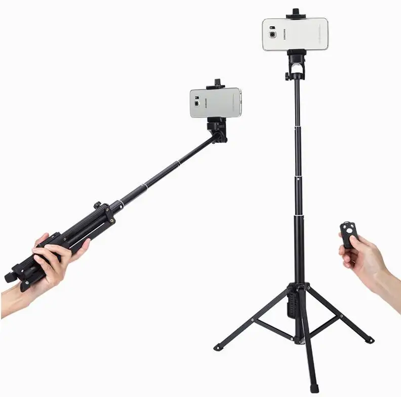 Yunteng ручной и мини-штатив Self-portrait монопод selfie stick держатель Bluetooth Дистанционное управление для телефона с камерой GoPro зажим - Цвет: black