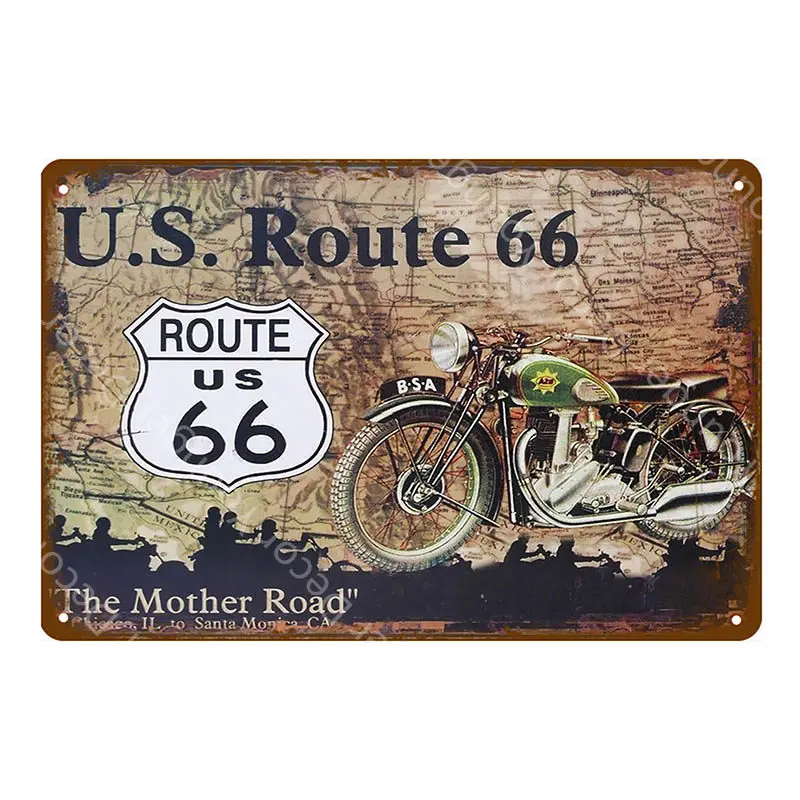 Старинный американский Route 66, наклейка на стену для мотоцикла, винтажная металлическая табличка для бара, бара, гаража, домашний декор, мотоциклетная пластина, жестяные знаки