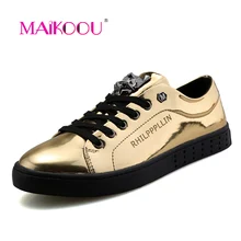 MAIKOOU Hot 2016 New Men Casual Shoes Fashion Metal Sequins Leopard Head Man Flats Shoes Black Silver Gold Chaussure Homme M518