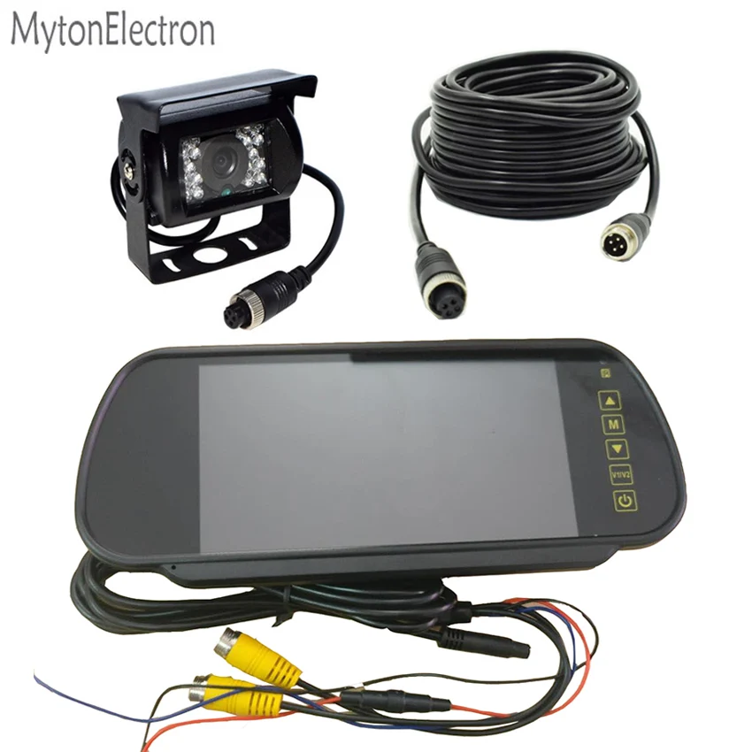 

4 Pin CCD Bus Vans Trucks Rear View Reverse Camera 12/24V Parking Camera + Remote Control 7" Color TFT Monitor 800*480 mirror
