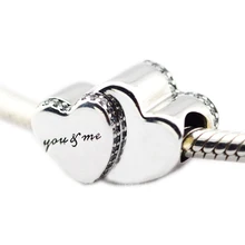 Бусины для изготовления ювелирных изделий DIY Стерлинговое Серебро-ювелирные изделия два сердца Шарм из бисера Шарм серебро 925 Berloque Perles Шарм