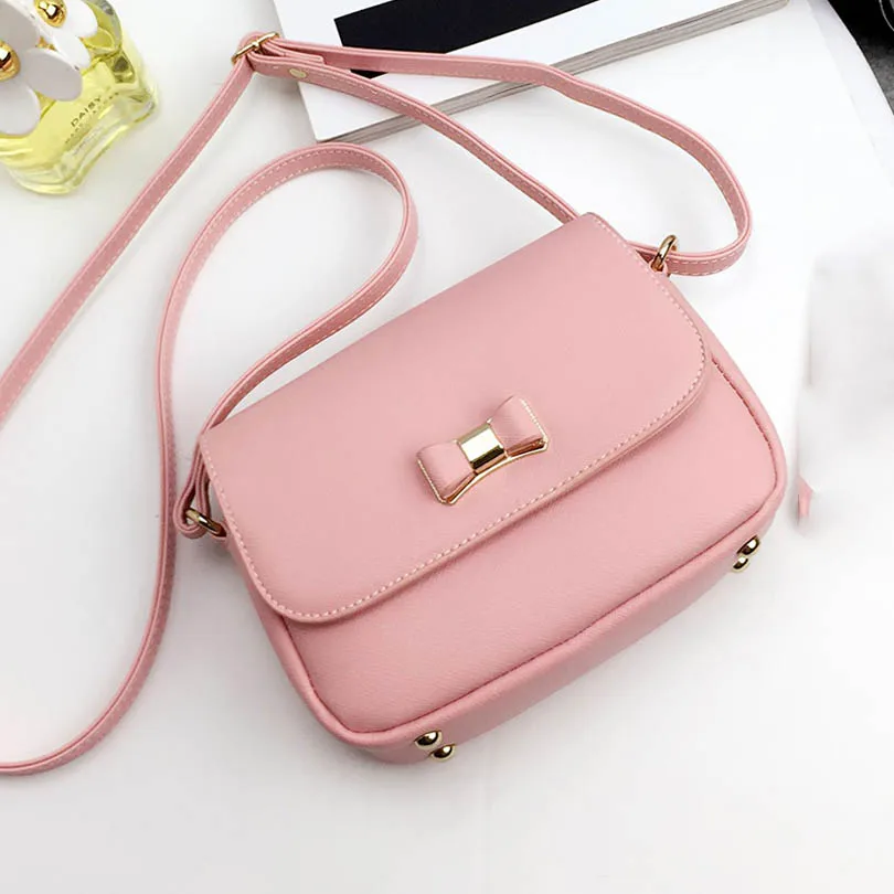 Women Casual Bag Bow Pink Black Red Handbags PU Leather Women&#39;s Shoulder Crossbody Bags Ladies ...