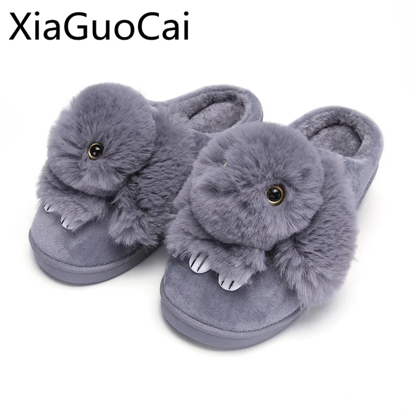 

Cartoon Rabbit Style Women Flat Slippers Fur Winter Warm Animal Style Female Winter Home Indoors Slippers
