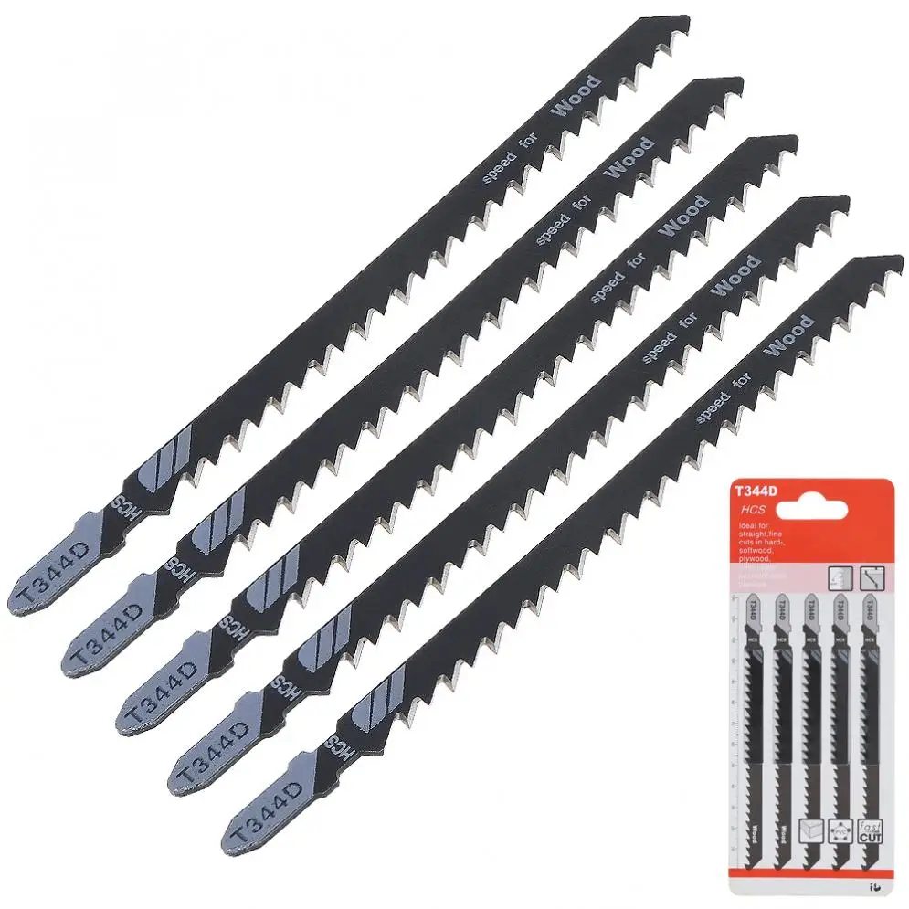 

5pcs/set Saw Blades T344D 130mm High-carbon Steel Reciprocating Jig Saw Fast-Cutting Saw Blade for Wood/Board / Plastic Cutting