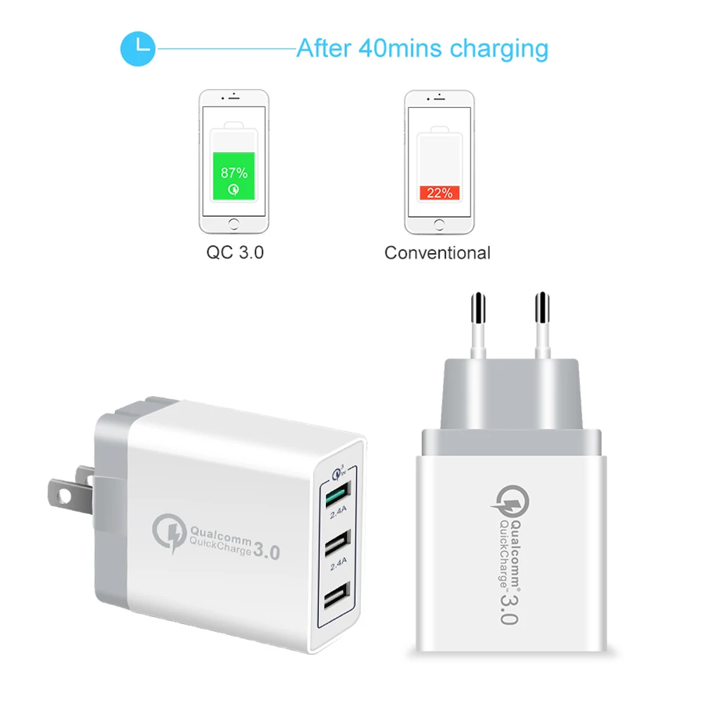 KONSMART Quick Charge 3 0 USB адаптер питания для iPhone iPad Samsung Huawei Xiaomi Мобильный телефон Быстрая