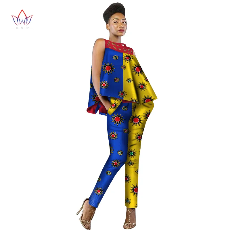 

New Fashion African Dress Women 2 Pieces Set Women Sleeveless and Casual Tops Dashiki Print Pants African Women Clothing WY2339