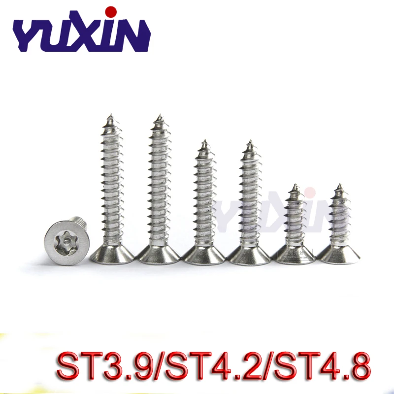 100 шт. ST3.9/ST4.2/ST4.8 * L 304 Нержавеющая сталь A2 плоская головка Самонарезающий винт с