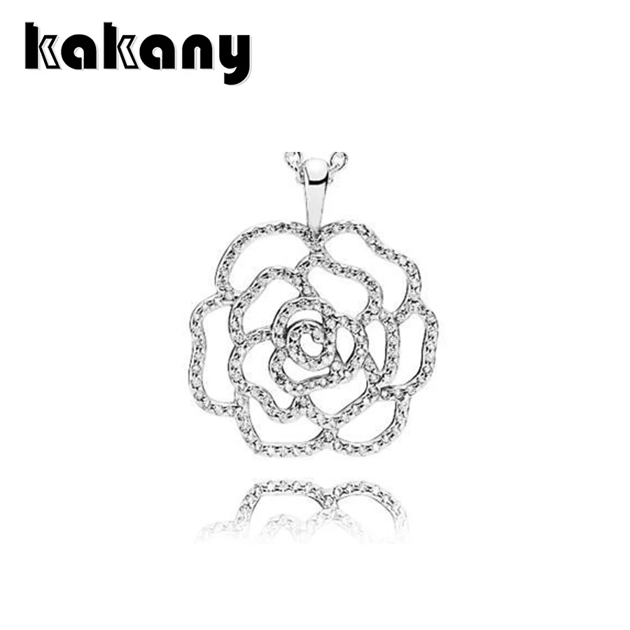 

2019 High Quality 1:1 Original 925 Sterling Silver Shimmering Rose Pendant Holiday Gift Female Diy Jewelry