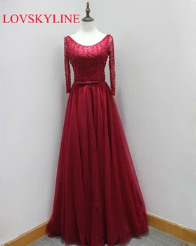 

The new real photo long design lace Slim Embroidered shoulder Transparent yarn Evening Dress