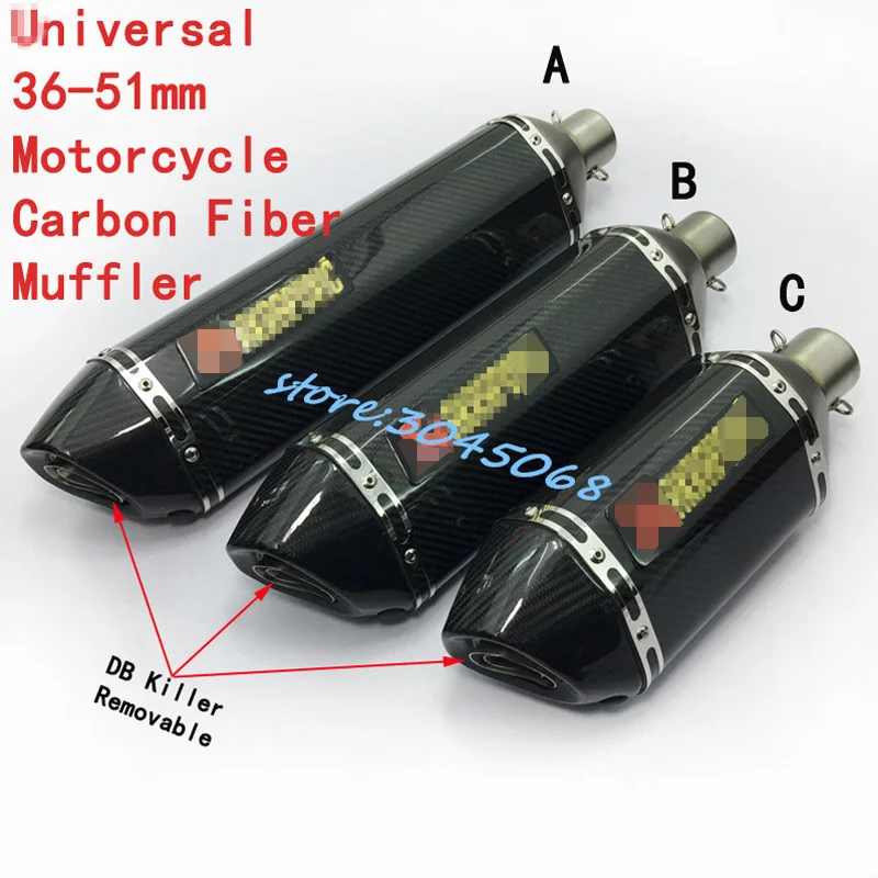 570mm/470mm/380mm Universal 51mm de Escape de la motocicleta de fibra de carbono silenciador de Escape para Benelli300 TRK502 MT-07 MT09 GSXR600 R1