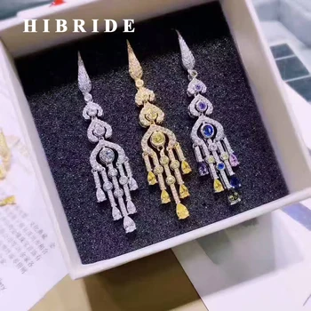 

HIBRIDE European Big Brand Colorful/White/Yellow Cubic Zircon Women Long Tassel Earrings boucle d'oreille femme 2017 E-429