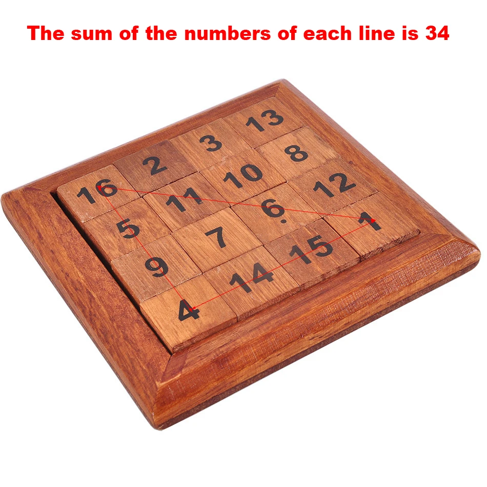 Classic Toys Wood Number 1-16 Puzzle IQ Brain Teaser Logic Wooden Puzzles Game Math Toys Table Game Play for Adults Children Toy