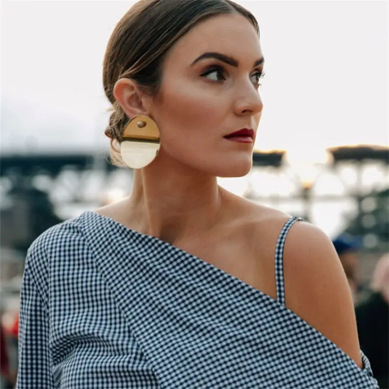 Trendy Large Round Drop Earring for Women Gold Silver Color Metal Circle Earrings Statement Jewelry 1946