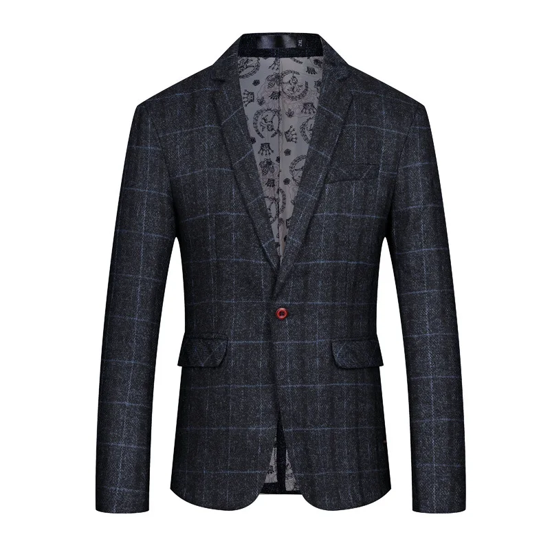 1.5        Men's jacket men's black plaid slim blazer men's fashion simple single-button business formal jacket men's party dress
