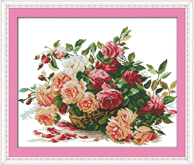 

A basket of roses Cross Stitch Kits 11CT Printed 14CT Cross Stitch Set DIY Chinese Cross-stitch Counted Embroidery Needlework